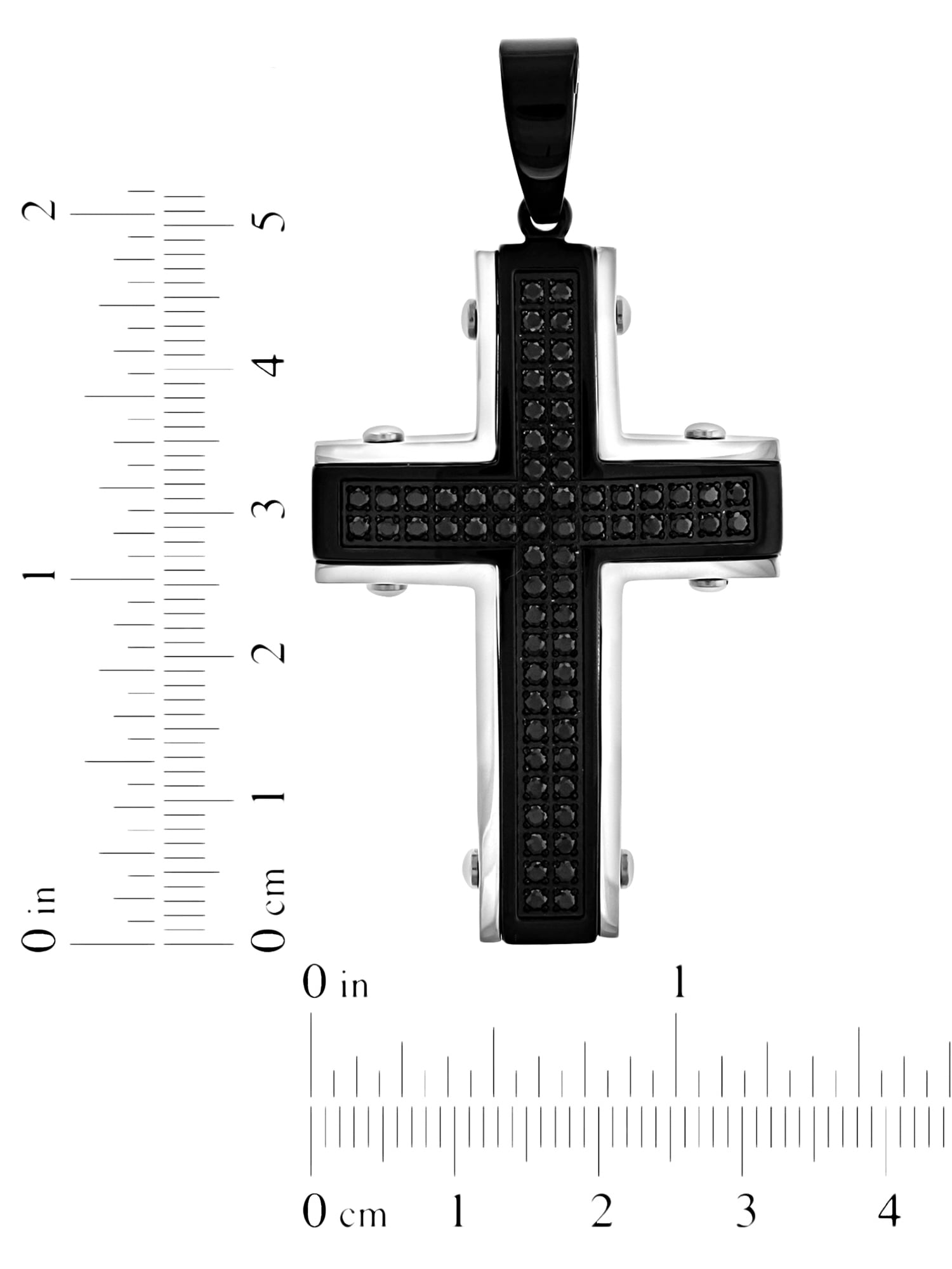 Men’s Two-Tone Black CZ Stainless Steel Rivet Cross Pendant – 24 Inches