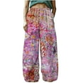 thumbnail image 3 of Birthday Gifts! QATAINLAV Women's Wide Leg Pants Dressy Casual Baggy Palazzo Trousers with Pockets Summer Elastic Waist Linen Boho Beach Pants Multicolor M, 3 of 6