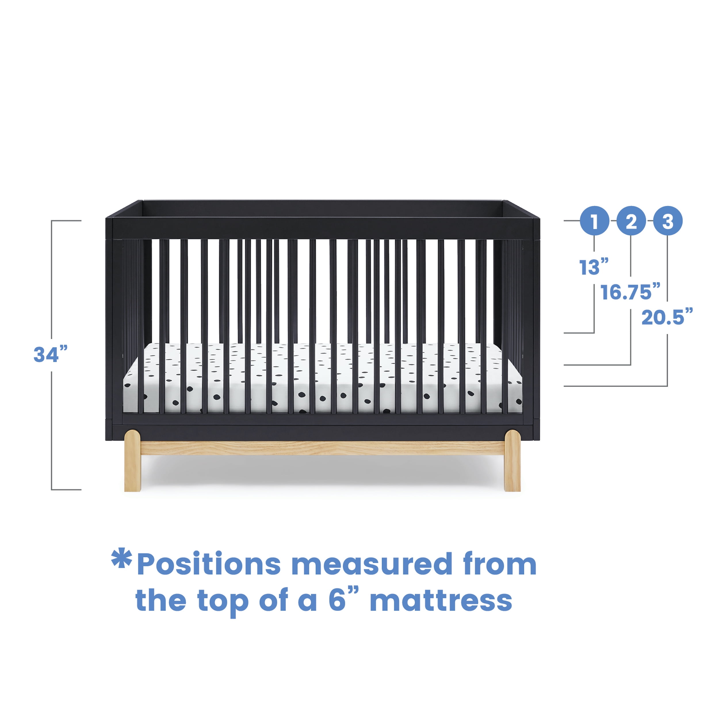Delta Children Poppy 4-in-1 Convertible Crib - Greenguard Gold Certified, Midnight Grey/Natural