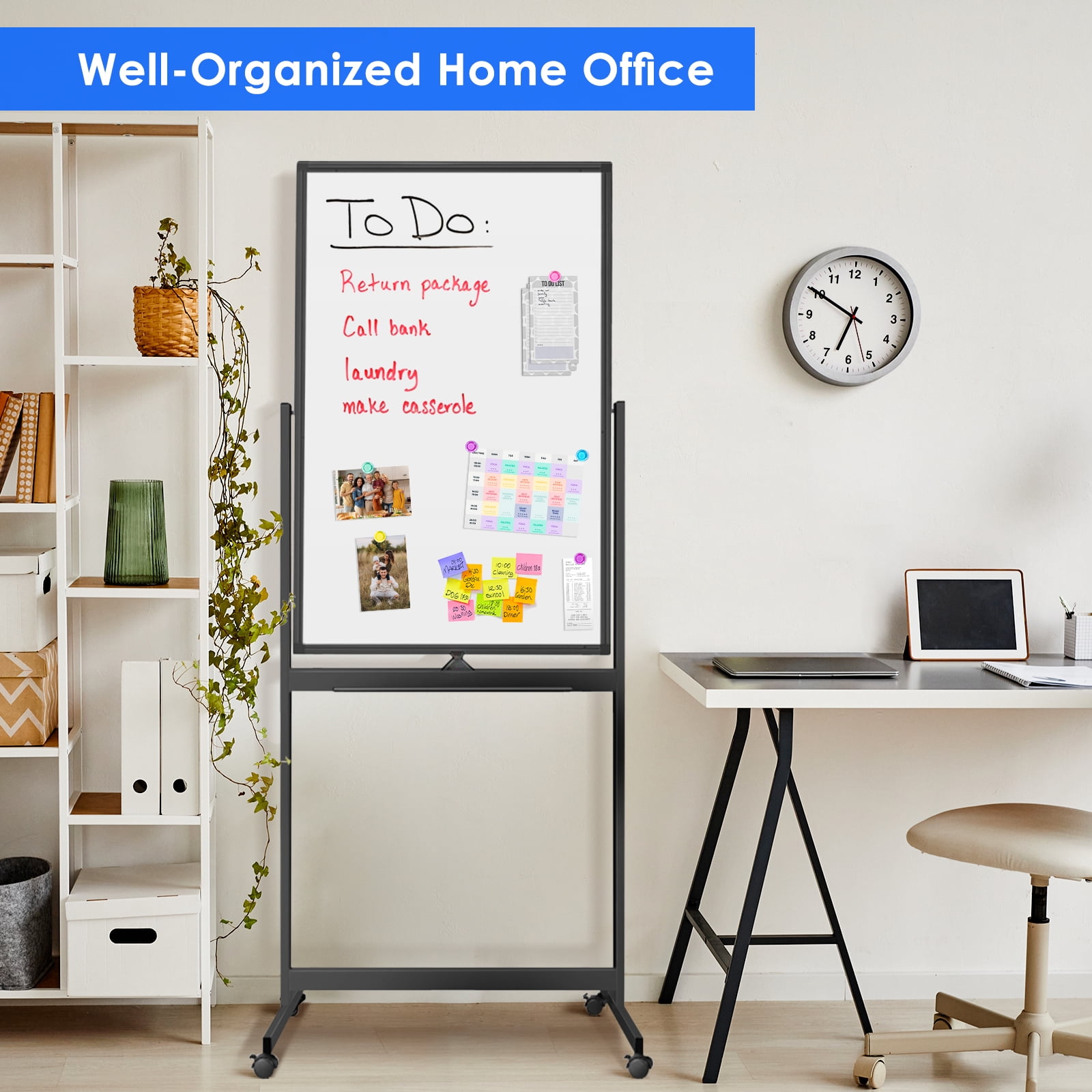 Magnetic Mobile White Board, 40 x 24 Maxtek Double Sided Dry Erase Board Rolling Whiteboard, Aluminum Frame Standing Whiteboard on Wheels for Home Office Classroom (40 x 24 Black)