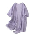 thumbnail image 3 of Women's Cotton Linen Shirt Short Sleeve Pocket Detail Medium Length Casual Top, 3 of 9