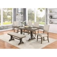 thumbnail image 2 of Beige Linen Brown Oak MDF Wood Dining Bench with Nailhead Trim, 2 of 2