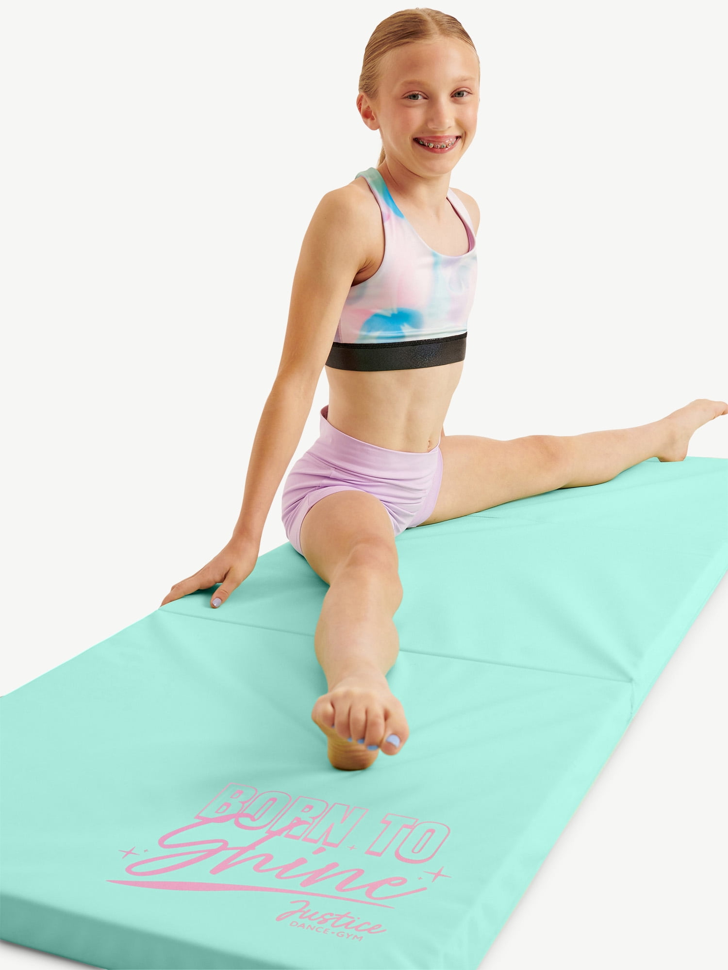 Justice 6ft Three-Fold Gymnastics Mat with Carry Handles, Teal, 1.5-inch Thickness