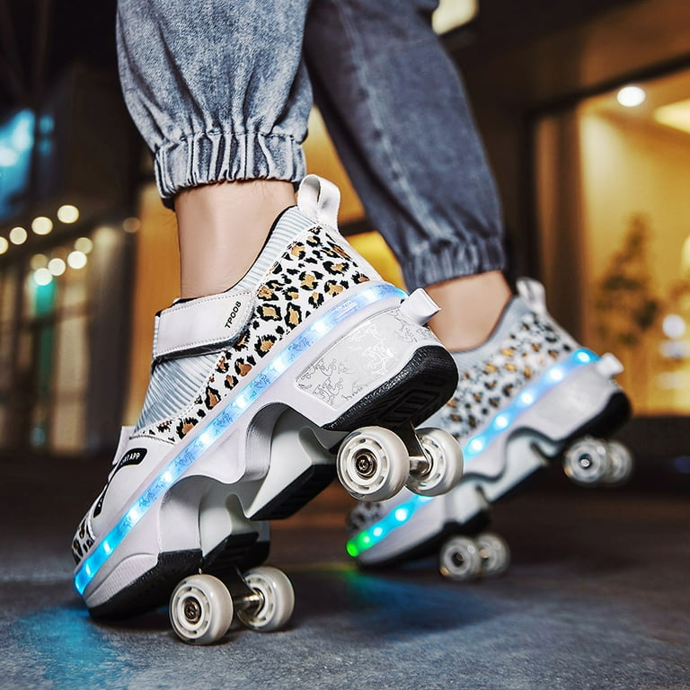 Kids Teen Wheels Shoes with Lights Women Men Rechargeable Roller Skates Shoes Retractable Wheels Shoe LED Flashing Sneakers for Girls Boys Gift Walmart