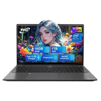 15.6 IPS FHD-Student-Laptop 16GB RAM 1TB SSD Intel Pentium Quad Core N100 Computer with Backlit Keyboard Fingerprint (Beat to i3-1115G4 Up to 3.4GHz) WiFi 6 BT5.2 Numpad Win 11-Dark Gray