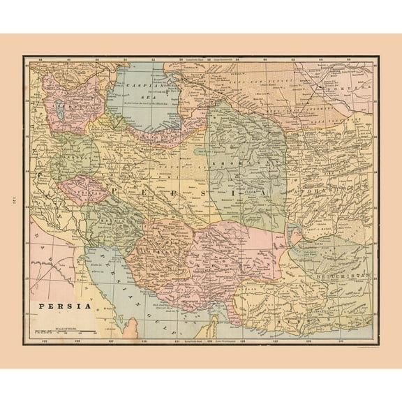 Historic Map - Persia - Cram 1888 - Vintage Wall Art