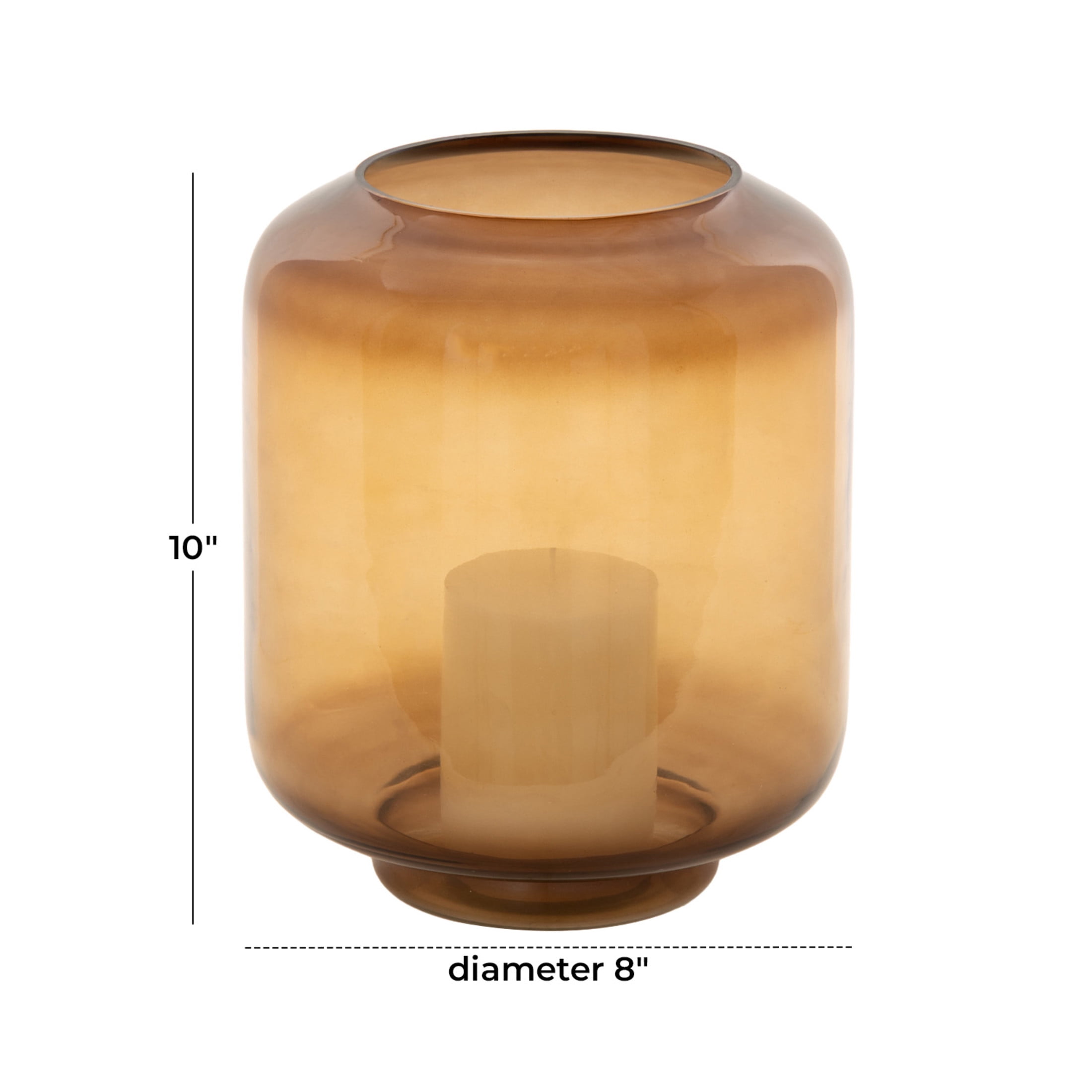 DecMode Brown Glass Tinted Wide Hurricane Lamp with Elevated Base