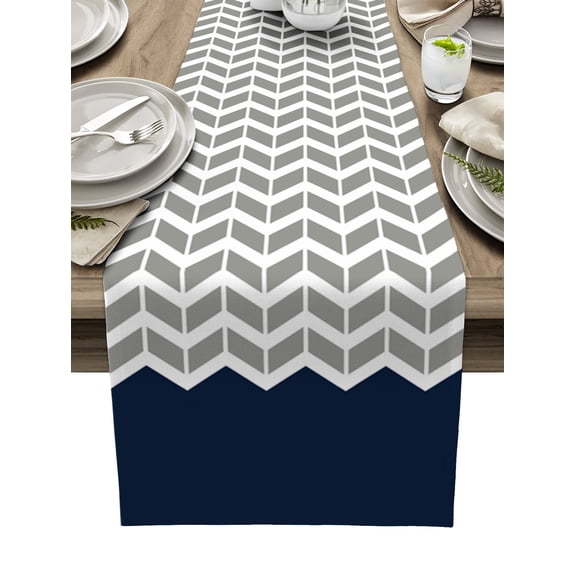 Gray Geometric Black Table Runner 70 Inches, Modern Abstract Art Striped Bed Runner Dresser Scarves Tabletop for Indoor Outdoor Parties/Ceremony/Banquet, 13" x 70"