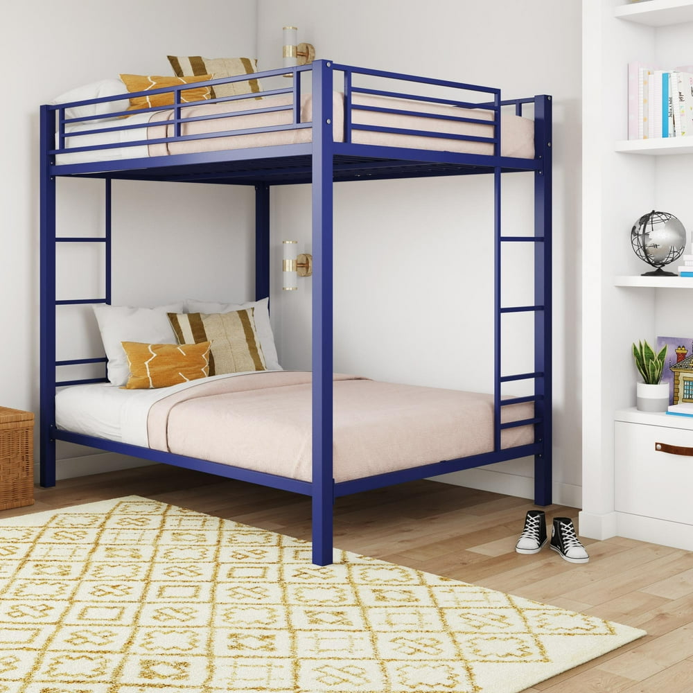 DHP Full over Full Bunk Bed for Kids, Metal Frame with Ladder, Blue