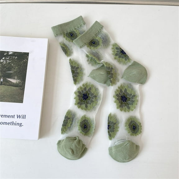 Green Women's Socks, Womens Girls Socks Lace Mesh Crew Socks Transparent See Through Dress Sock Thin Nylon Summer Sock,Women's Accessories Socks