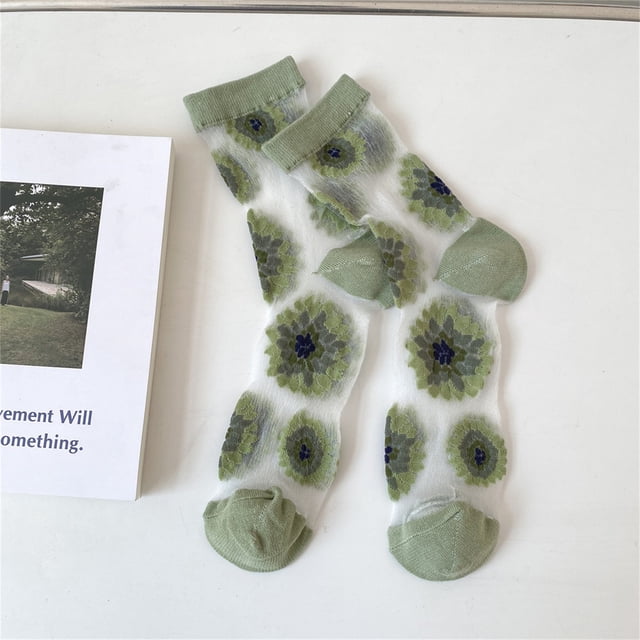Chaussettes Femmes Filles Chaussettes Dentelle Maille Mi-Mollet Chaussettes Transparentes Transparentes Chaussette de Robe Fine Nylon Chaussette d'Été Chaussettes de Sport