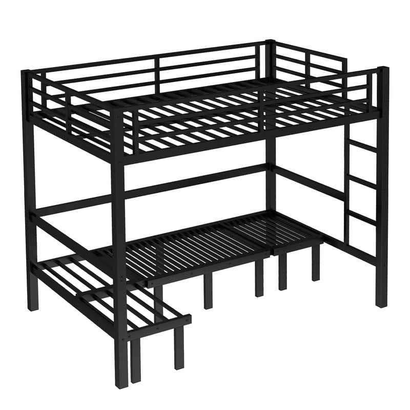 Full Over Futon Bunk Beds, Metal Bunk Bed Frame can be Converted into Bed and Couch, Full Bunk Bed with Ladder, No Box Spring Needed-Black