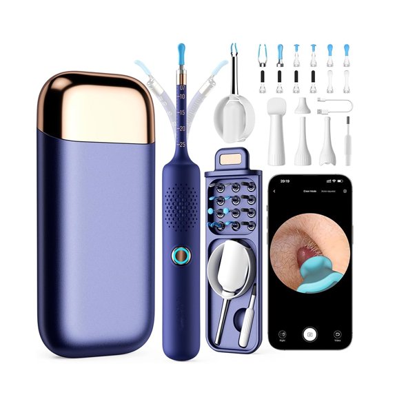 Ear Cleaning Otoscope, Earwax Cleaner with Camera, Visual Ear Pick Tweezers, Blue 1 Pc