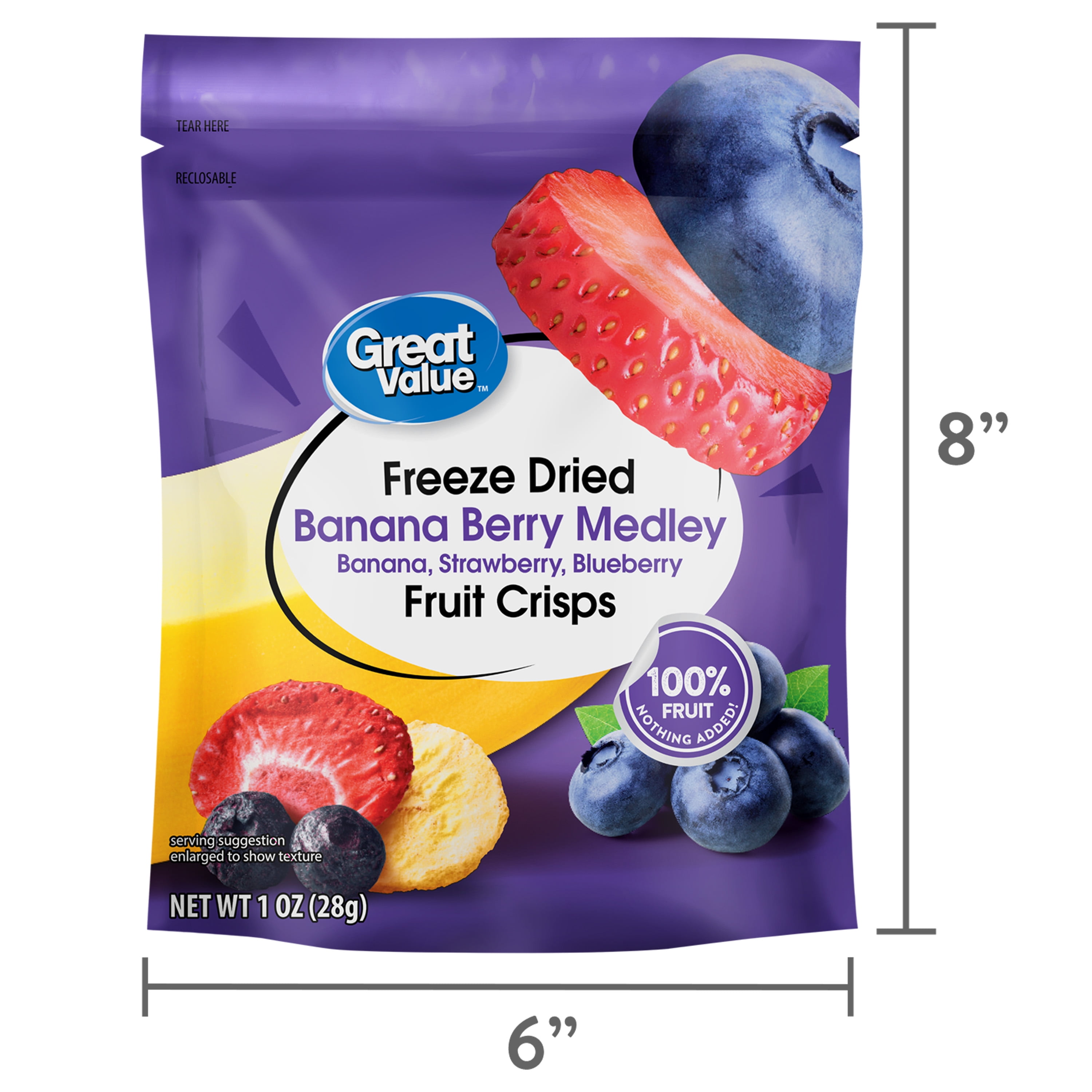 Great Value Freeze Dried Banana Berry Medley Fruit Crisps 1 oz No