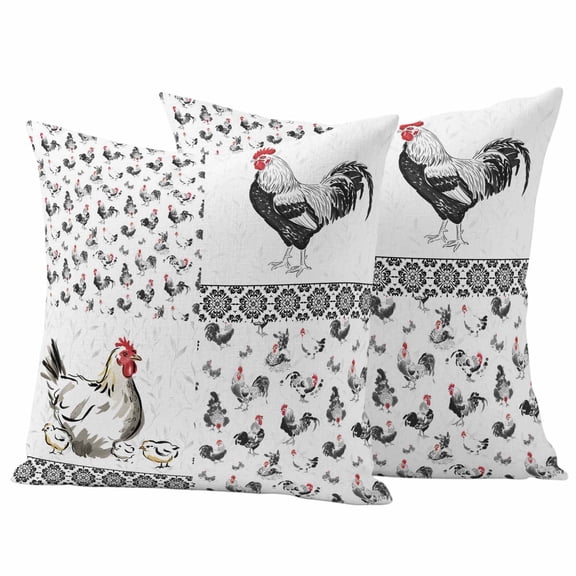 Chicken Outdoor Waterproof Pillow Covers, Farmhouse Country Animal Retro Pastoral Black Decorative Square Throw Pillowcase Sofa Cushion Sham for Patio/Couch/Chair, 26"x26" 2 Pack