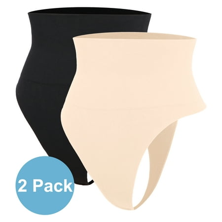 

QRIC Women s High Waist Tummy Control Shapewear Cincher Girdle Hip Lifter Seamless Thong Panties Body Shaper Underwear - Black/Beige (2XL)