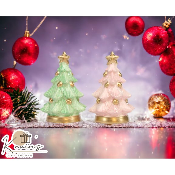 Pastel Ceramic Christmas Tree Salt and Pepper Shakers