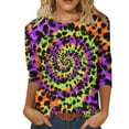thumbnail image 2 of Happy Mardi Gras Shirt for Women Plus Size Funny Print 3/4 Sleeve Mardi Gras Day Tshirts Casual Crew Neck Carnival Theme Party Tee Tops Festival Outfits, 2 of 6