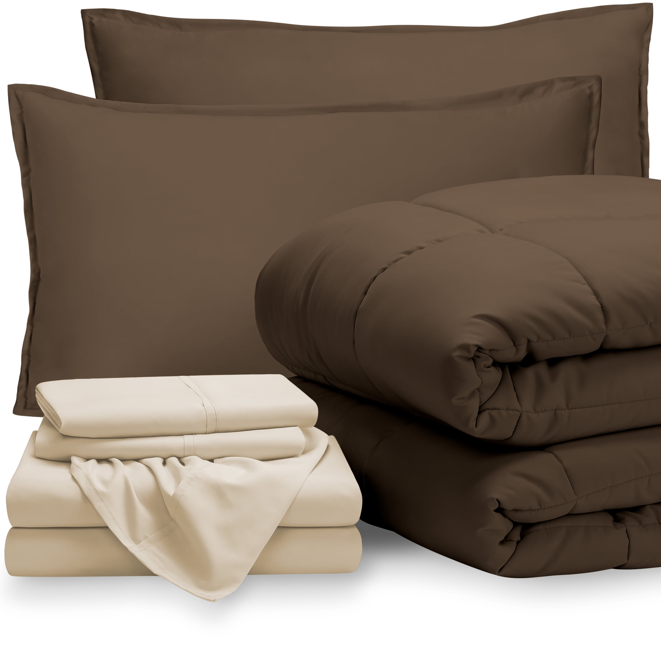 Bare Home Microfiber 7-Piece Cocoa and Sand Bed in a Bag, Queen