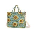 thumbnail image 2 of Corduroy Composite Fabric Tote Bag Magnetic Snap Large Capacity Crossbody Bag Beige Shoulder Strap Sunflowers on Blue, 2 of 8