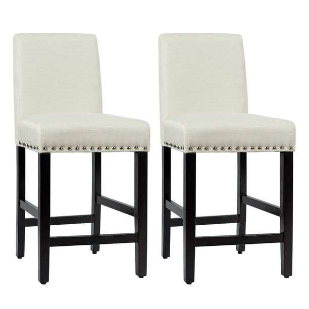 Costway Conjunto De 2 Taburetes De Bar, Taburetes De Tela Tapizados Con Respaldo Bajo Y Asiento Ancho, Con Diseño De Ribete De Tachuelas, Taburetes Para Cocina, Restaurante, Cafetería, Fácil Montaje