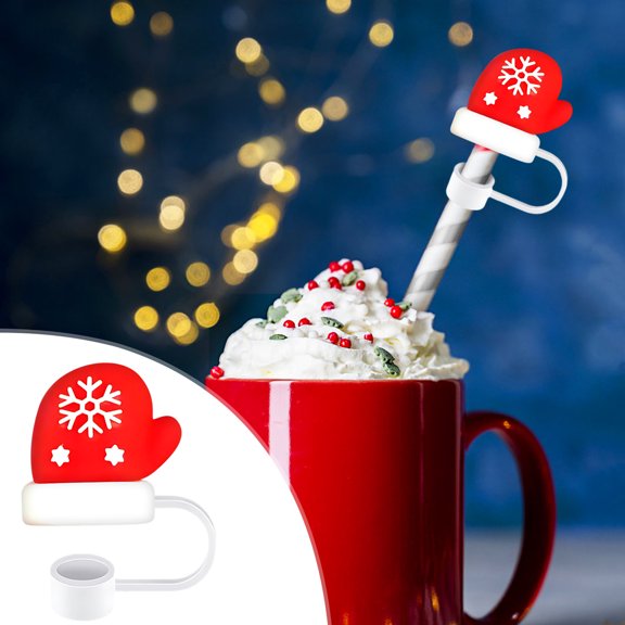 TOPRenddon Christmas Straw Cover Cap, Silicone Straw Topper for 30&40 Oz Tumbler with Handle, 10mm Drinking Straw Tip Covers for Christmas Gifts