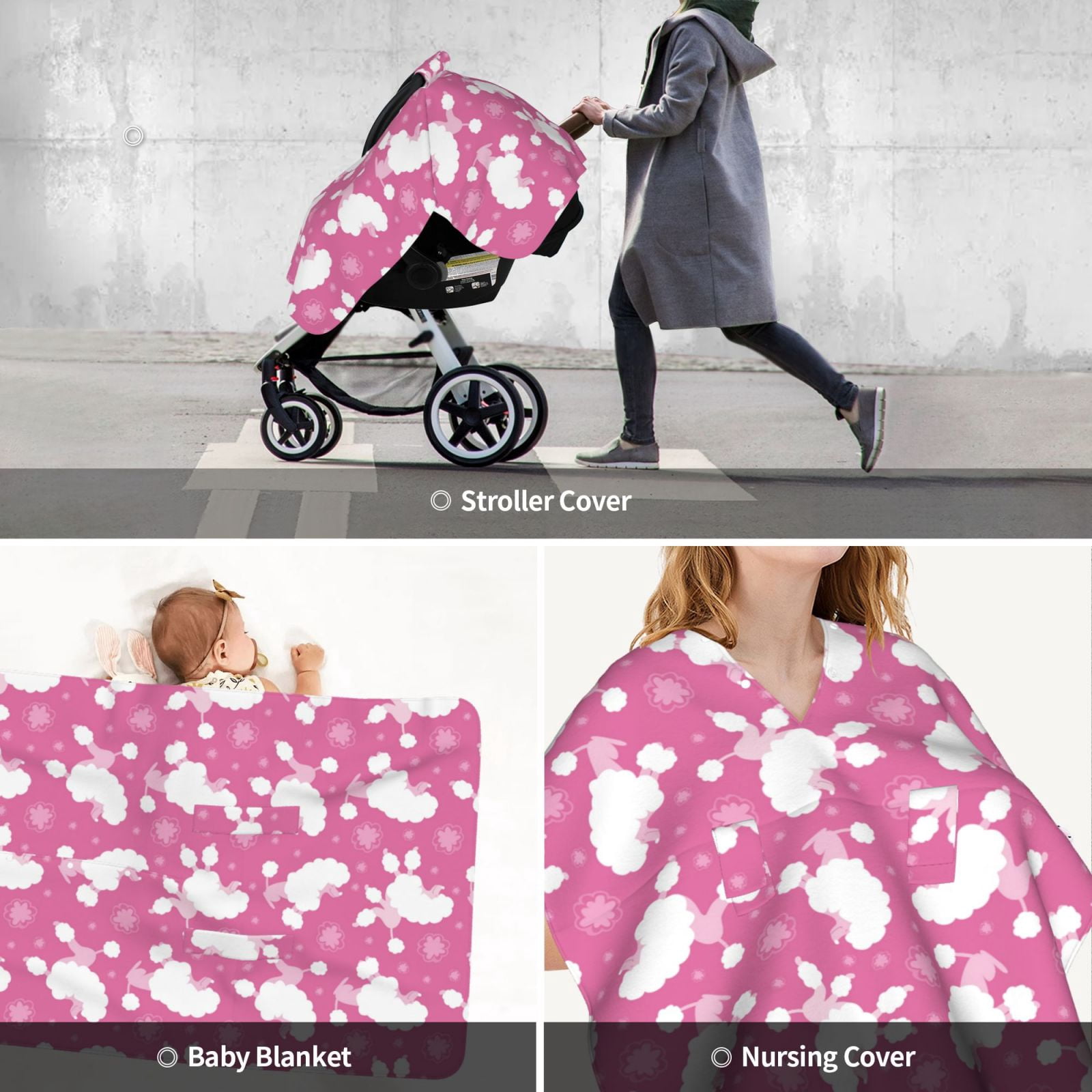 Car Seat Cover Baby - Cute Poodle Dog Pink Breathable Infant Car Seat Cover for Baby Carseat, Lightweight Comfort Baby Essentials Must Haves Newborn Stuff for Girl Boy