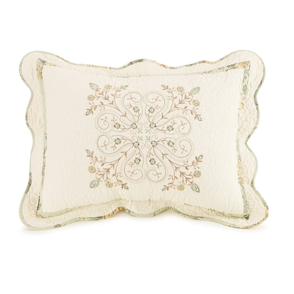 Mary Jane Farm Vintage Treasure Embroidered Quilted Cotton Pillow Sham, Standard Size, All Ages