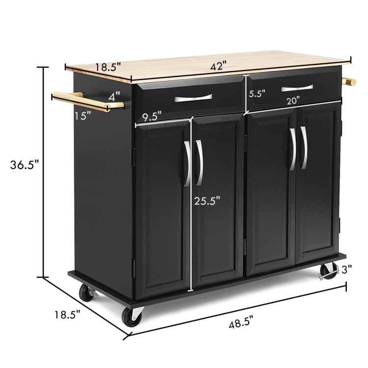 Finihen Rolling Storage Cabinet Cart, Kitchen Island Cart, Wood Top Rolling Kitchen Trolley Island Cart Storage Cabinet, for Kitchen, Dining Room, Black Finihen Rolling Storage Cabinet Cart, Kitchen Island Cart, Wood Top Rolling Kitchen Trolley Island Cart Storage Cabinet, for Kitchen, Dining Room, Black