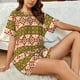 thumbnail image 4 of Balery Aztec Conjunto de Pijama para Mujer con Estampado, Dos Piezas de Manga Corta y Shorts, Ropa de Dormir Suave con Cuello Redondo y Bolsillos-Large, 4 of 6