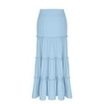 thumbnail image 4 of qucoqpe Womens Elastic Waist Maxi Skirt Summer Casual Pleated Flowy A Line Beach Long Skirt Ruffle Boho Skirt, 4 of 6
