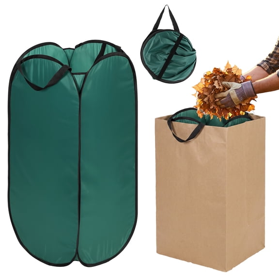 Pop-Up Leaf Bag Holder for 30 Gallon Paper Bag, Reusable Yard Waste Chute Funnel