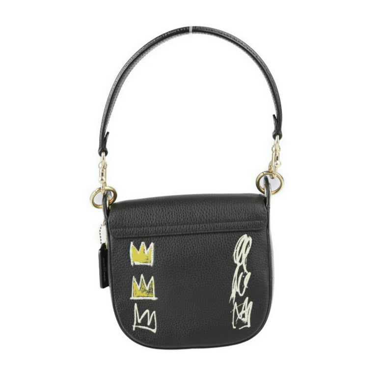 Authenticated used Coach Coach Basquiat Collaboration Shoulder Bag C5663 Leather Black Multicolor Gold Metal Fittings 2way Crossbody Handbag Pochette