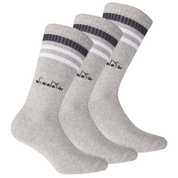 Diadora Chaussettes de Tennis Unisexes - Lot de 3, Logo, Rayures Gris 43-46