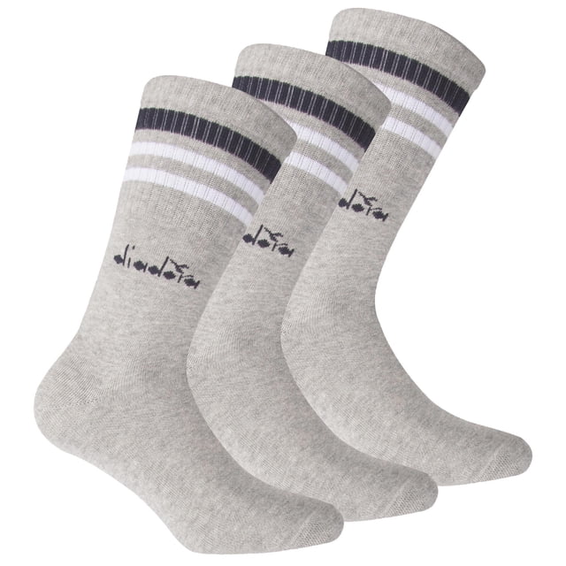 Calcetines de Tenis Unisex Diadora - Paquete de 3, Logotipo, Rayas Gris 43-46