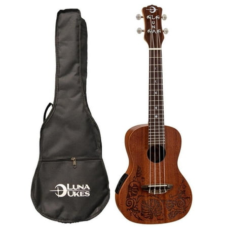 Luna Mahogany Series Mo'o Acoustic-Electric Concert Ukulele, UKE MO EL