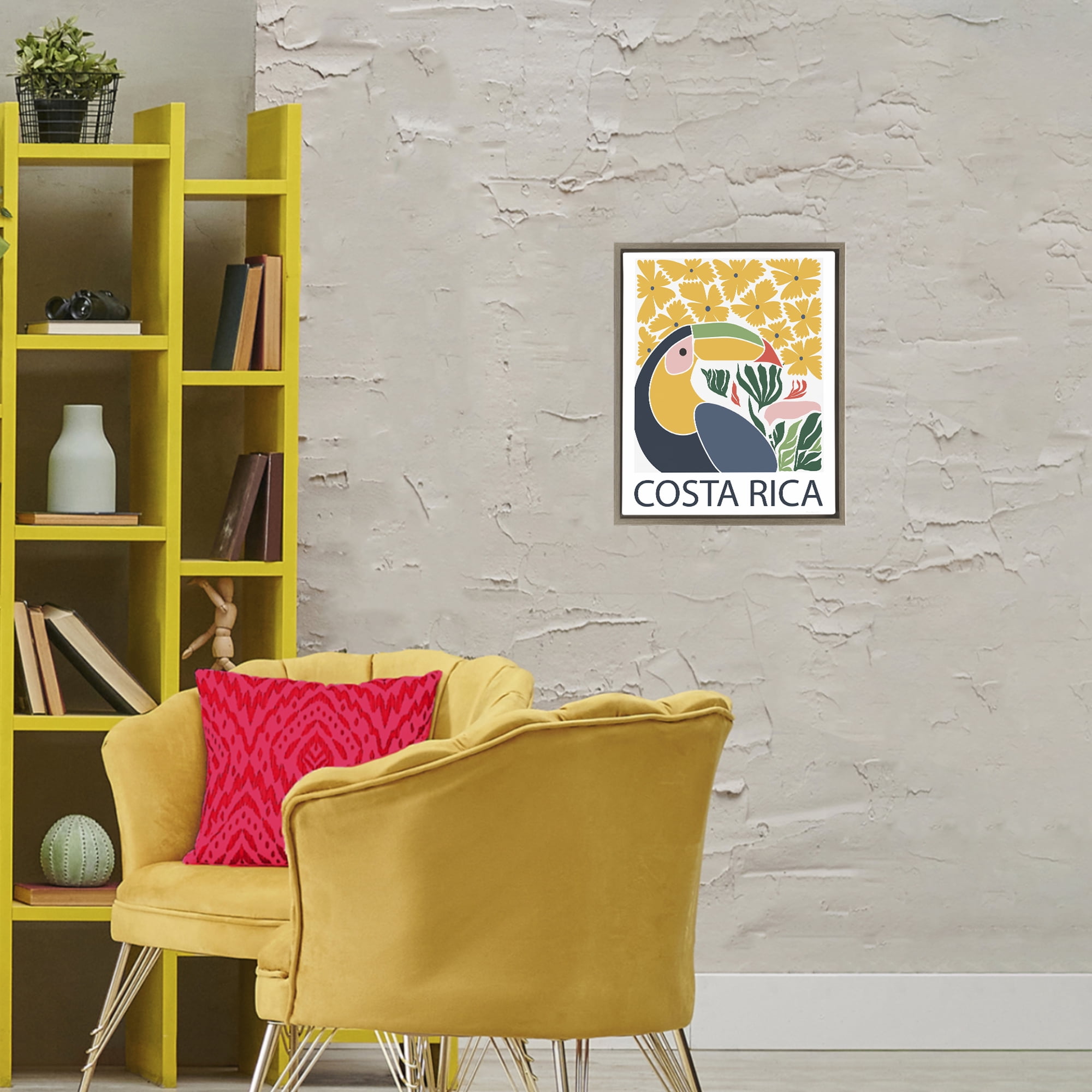 Stupell Industries Tropical Toucan & Flowers Brown Framed Floater Canvas Wall Art, design by Omar Escalante