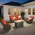 thumbnail image 2 of Ovios 5 Piece Outdoor Patio Furniture Set All-Weather Wicker Rattan Conversation Set with High Back Swivel Chairs & Propane Fire Pit Table, Orange Red, 2 of 11