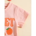 thumbnail image 6 of Wassery Infant Baby Girls Summer Outfits Letter Print Short Sleeve T-shirt and Peach Print Elastic Shorts Headband 3Pcs Set, 6 of 9