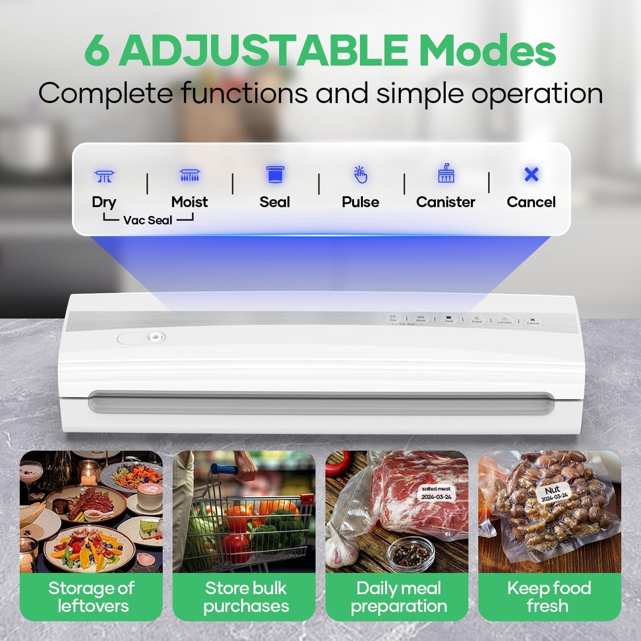 Automatic Vacuum Sealing Machine with Bag Cutter, Dry and Moist Modes, Vacuum Seal Roll Included