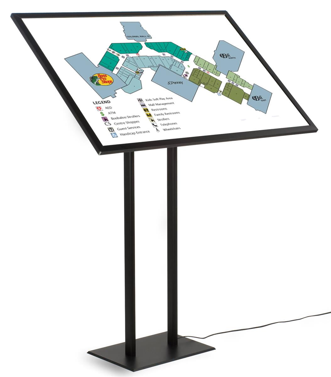 LED Floor Reference Stand, Map Guide, Information Kiosk, for 41"W x 27
