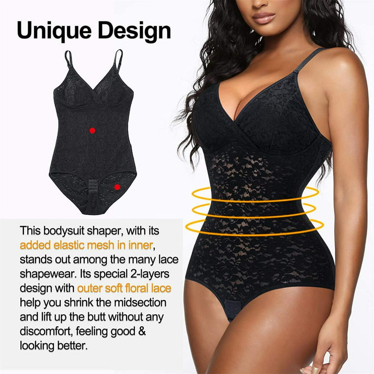 Gotoly Shapewear Tummy Control Bodysuit Cute Lace Cami V-Neck Tank Top  Waist Trainer Vest Smooth Body Shaper Slimming Corset(Black Large)