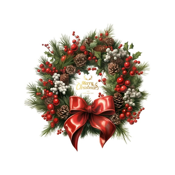 3D Christmas Wreath Wall Sticker Self-Adhesive Holiday Decal Waterproof Removable Residue-Free For Living Room Bedroom Decor Easy To Apply Weight 0.07Lb 1Pc