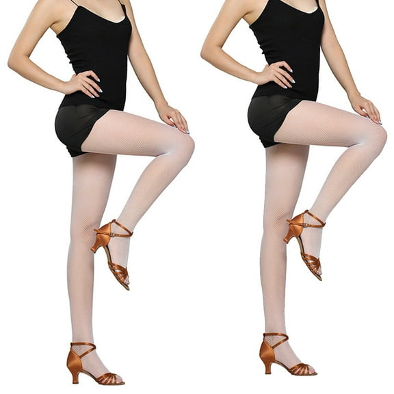 2Pair Women's Fishnet Tights Mesh Latin Socks Pantyhose Non-Slip Wear- Sockswhite