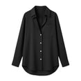 thumbnail image 5 of Hueook Long Sleeve Denim Shirt Women Button Chambray Ladies' Casual Fashion Lapel Solid Color Button Long Sleeved Shirt with Pockets Black 2X, 5 of 6