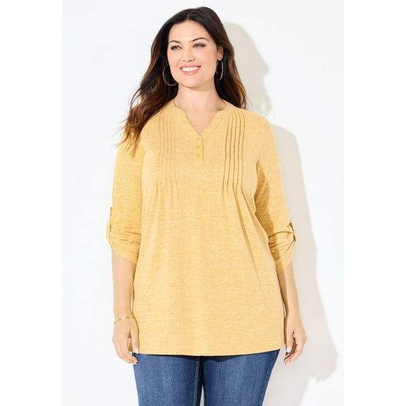 Catherines Women's Plus Size Impossibly Soft Half-Button Swing Top