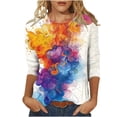 thumbnail image 1 of Wanfds Hauts de Mode Multicolores pour Femmes Col Rond Tendance Manches Trois-Quarts TTG, 1 of 5