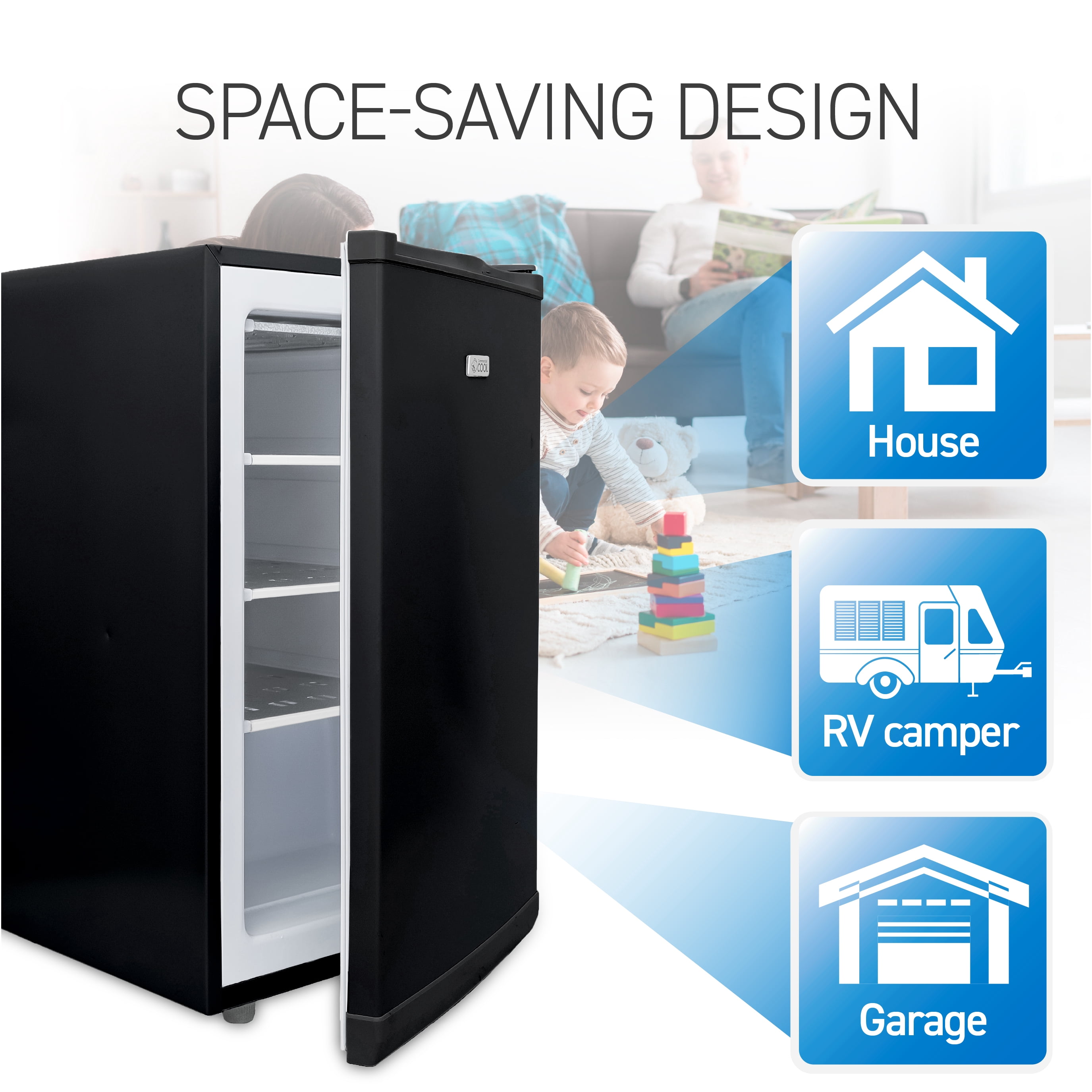 Commercial Cool Upright Freezer, Stand Up Freezer 2.8 Cu Ft with Reversible Door, Black
