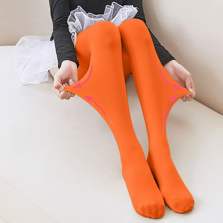 BLVB 2PC Girls Tights Women Dance Stockings Soft Footed Opaque Tights for Toddler Kids and Women Orange