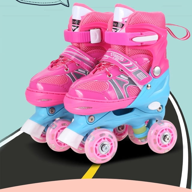 maskred 2 Pcs Patins à Roulettes Roses pour Enfants Filles 8-12 Ans Roue en Caoutchouc PU style Paillettes Roses